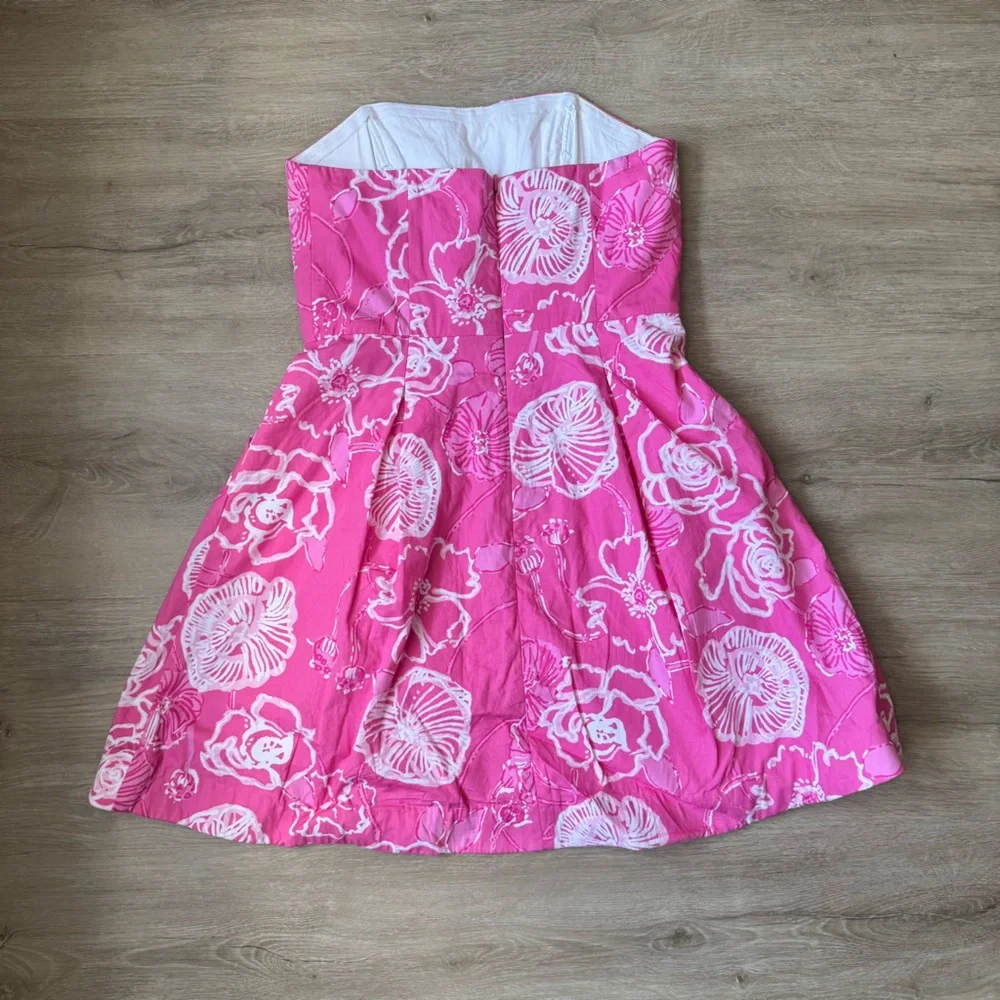 Lilly Pulitzer Pink White Floral Strapless A-Line Sundress SZ 6 - Picture 6 of 8
